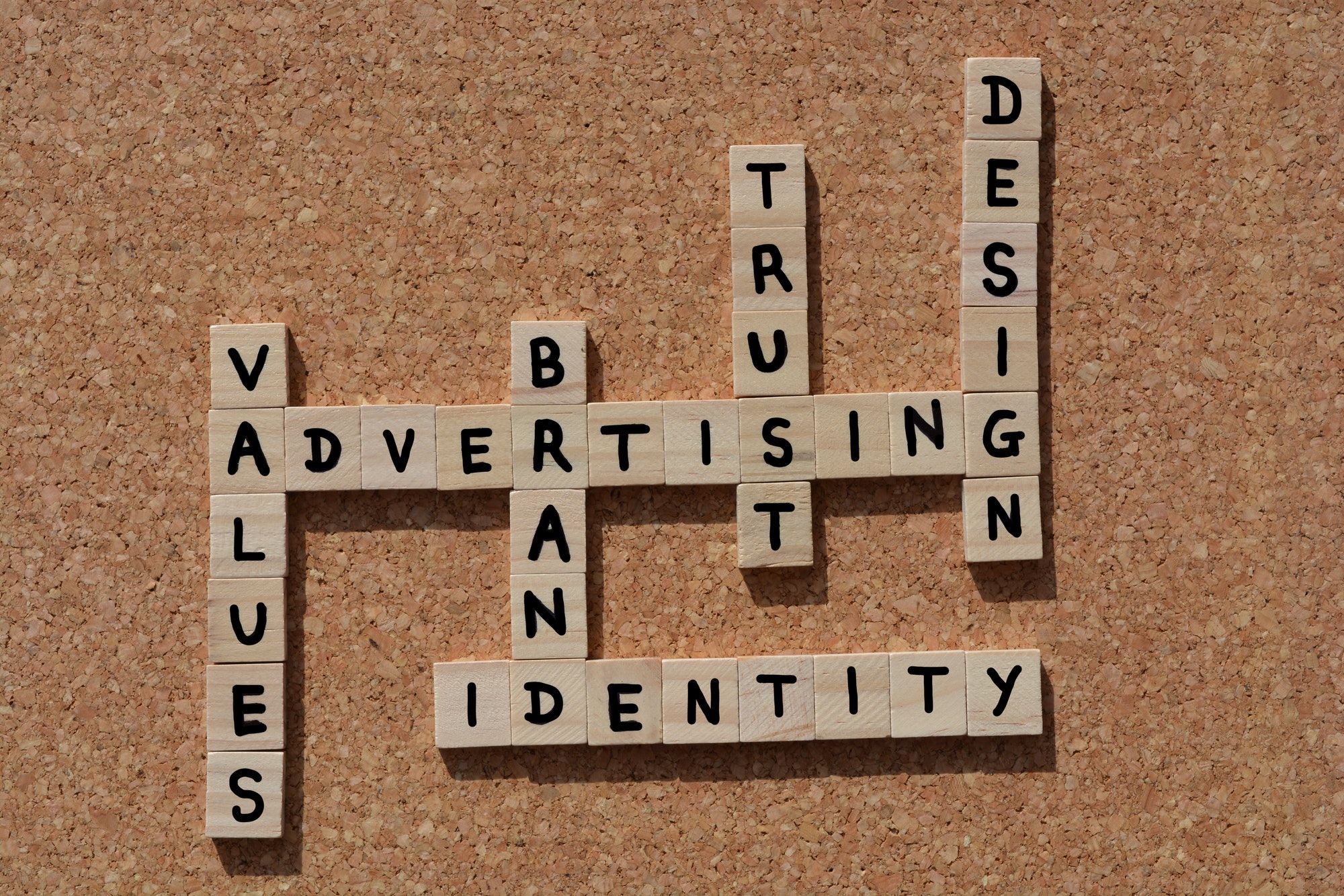 Design, Advertising, Trust, Values, Brand, Identity, words in crossword form