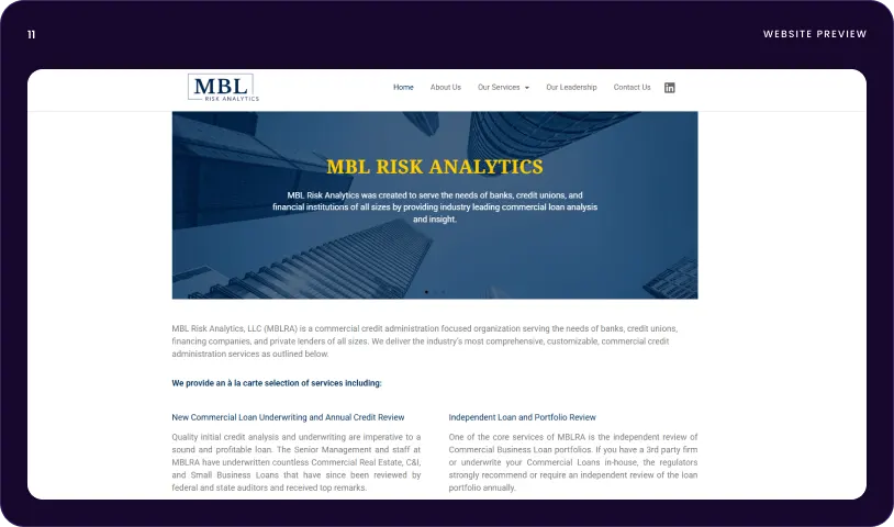 MBL Risk Analytics Website